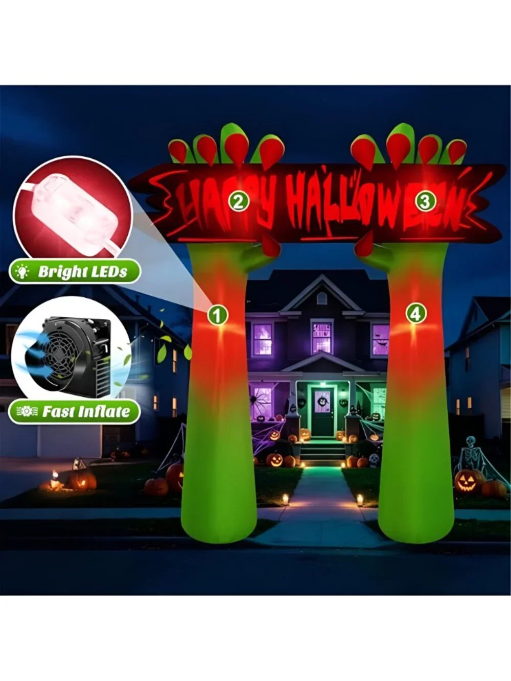 8FT Tall Halloween Inflatable Hand Archway Outdoor Decoration